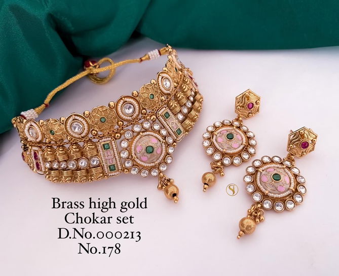 Brass High Gold Bridal Jewellry Chokar Set 8 Wholesale Market in Surat With Price
